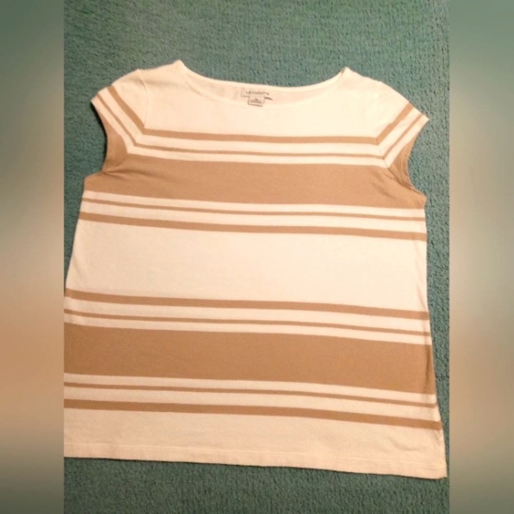 Liz Claiborne pullover top XL white amd tan